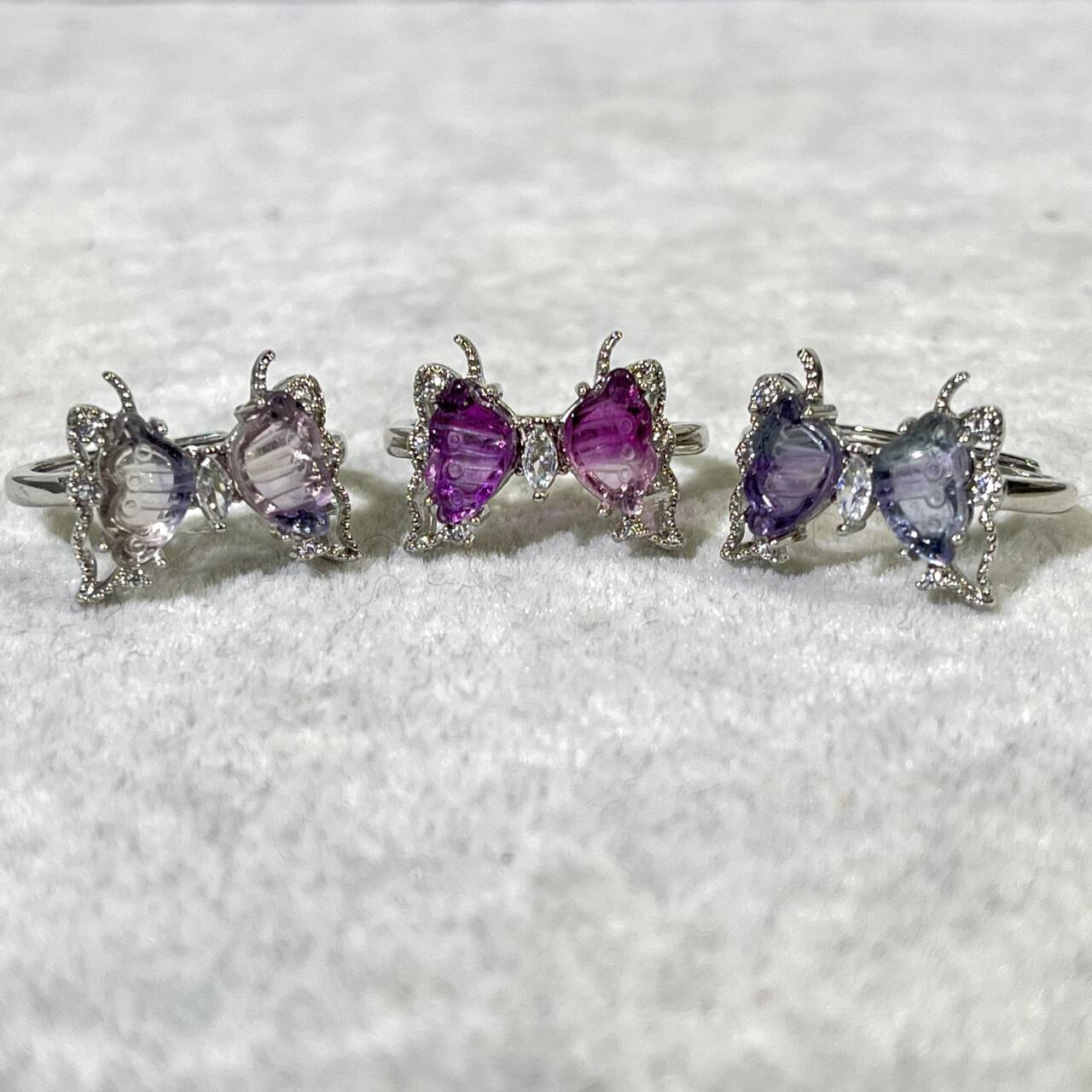 Differnet Colour Fluorite Butterfly Adjustable Ring