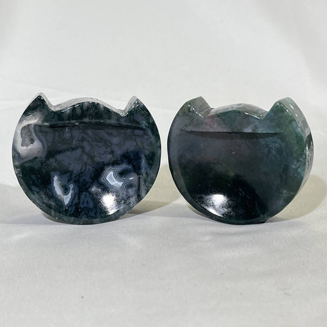 Moss Agate Cat Bowl Carving