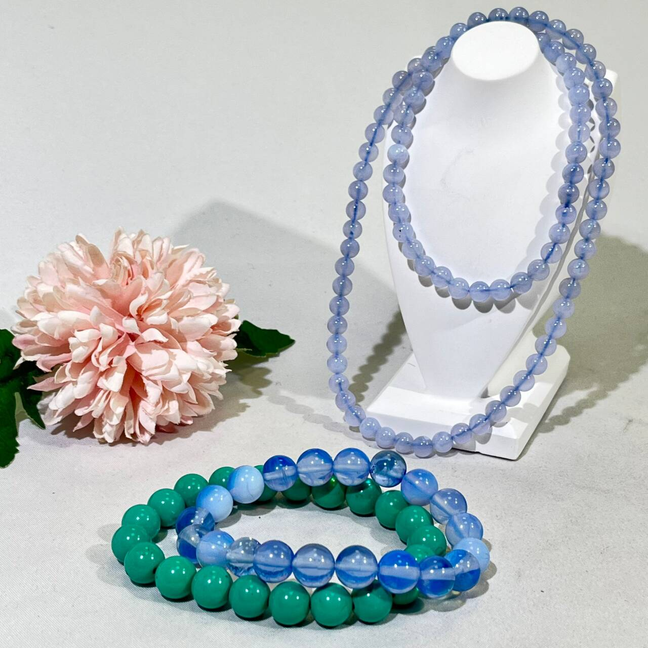 6-9.7mm Blue Chalcedony,Blue Oplite,Magnesite Bracelet