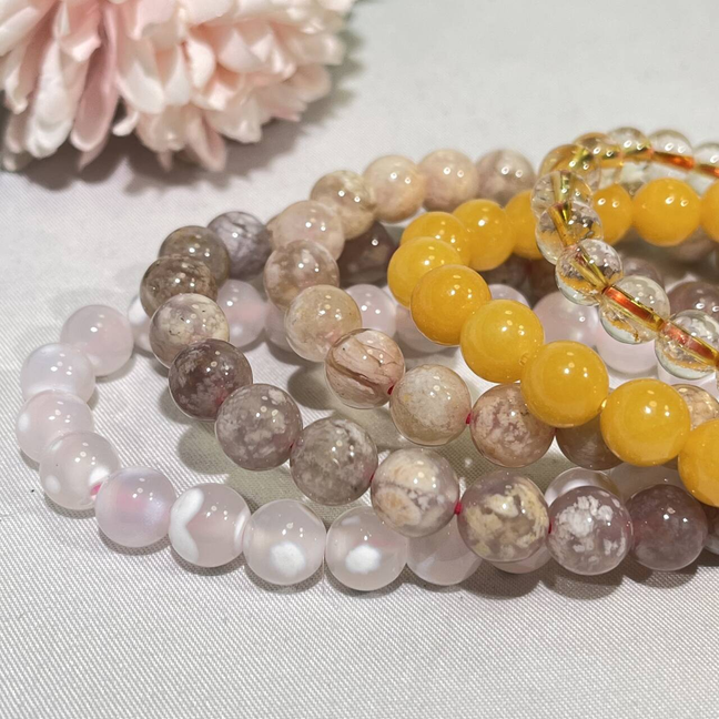 7-8mm Citrine, Yellow Jade,Pink Jade,Sakura Agate Bracelet