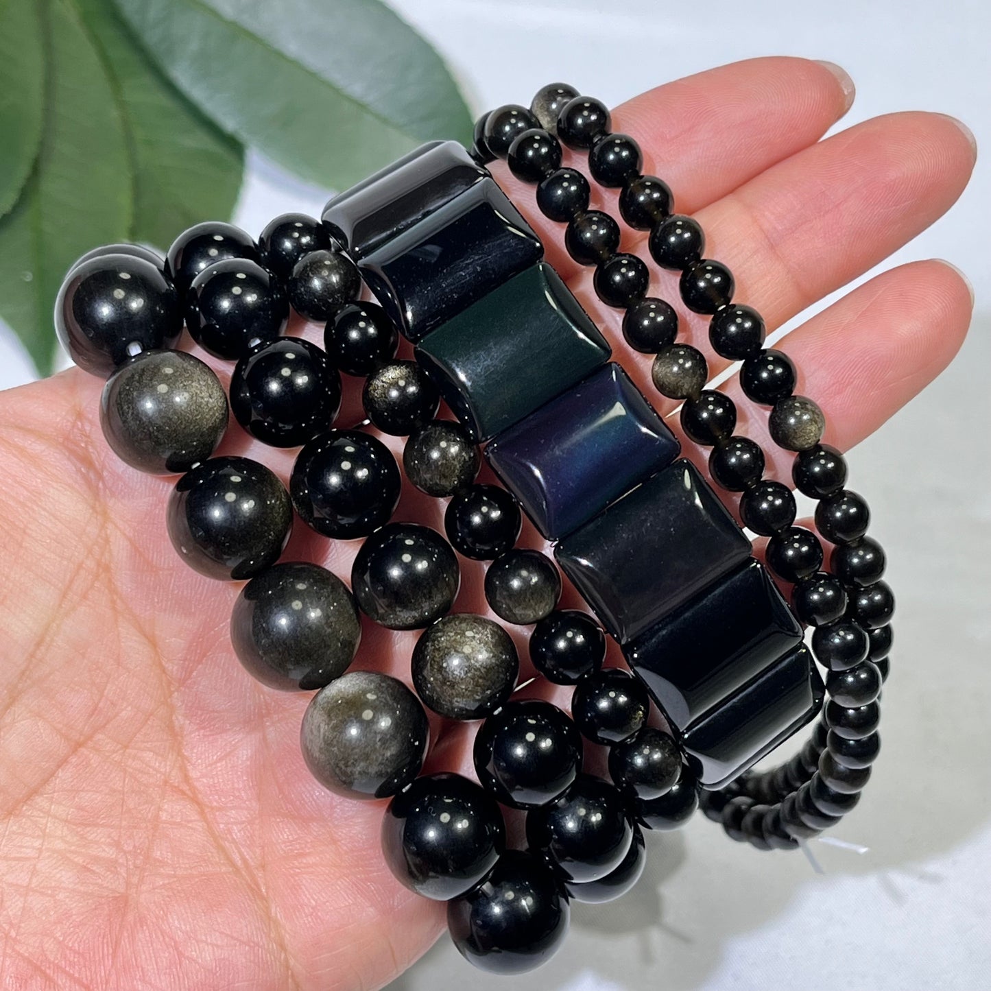 Differnet Size Gold Obsidian and Rainbow Obsidian Bracelet and Neckalce