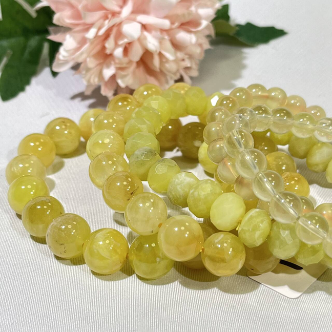 7-12mm Golden Prehnite,Lemon Jade,Lemon Citrine Bracelet