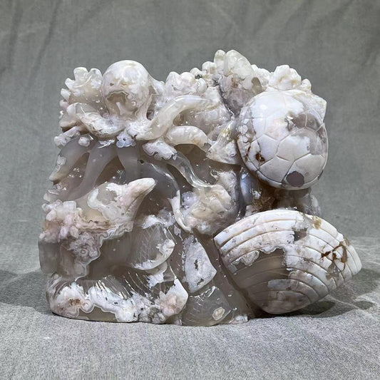 Flower Agate Sea Animal Carving