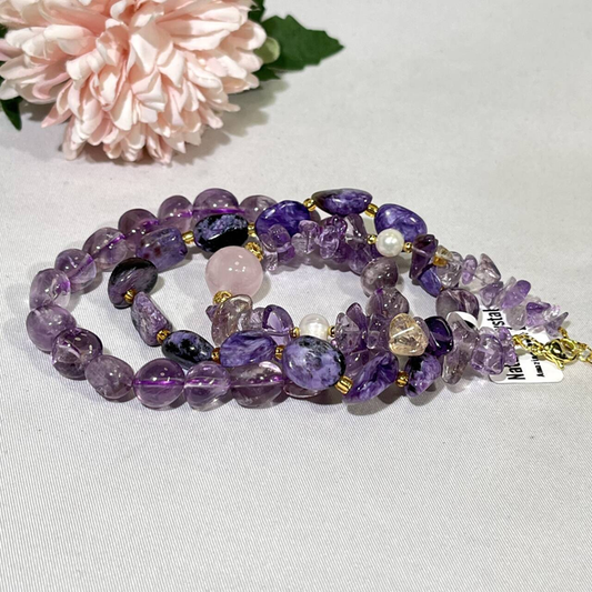 Amethyst,Charoite Freefrom Bracelet