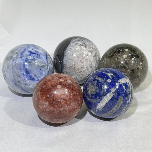 1.5-2.8' Lapis Lazuli,Agate,Qinghua Porcelain,Green Rutile,Fire Quartz Sphere