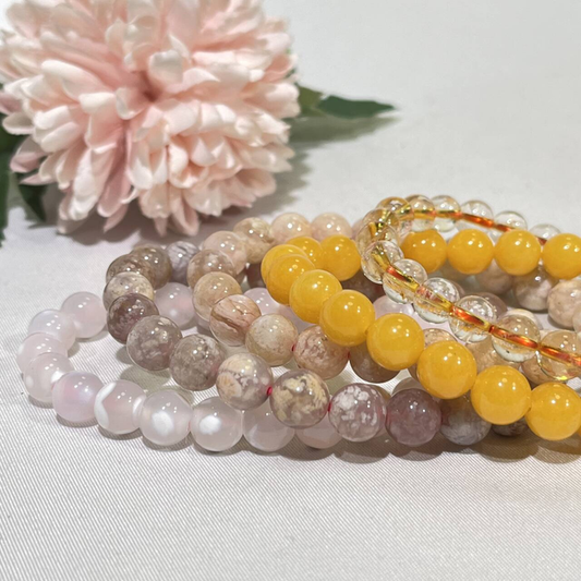 7-8mm Citrine, Yellow Jade,Pink Jade,Sakura Agate Bracelet