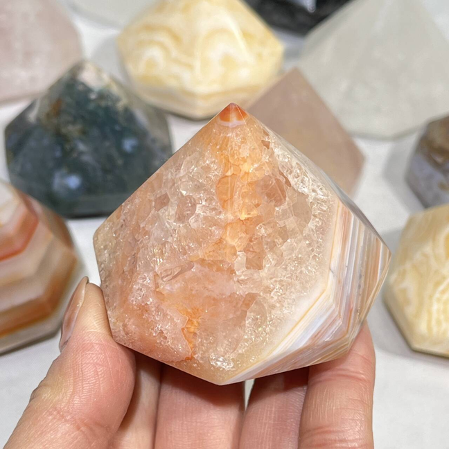 6 Types Diamond Moss Agate,Clear Quartz,Carnelian,Orange Calcite,Garnet,Rose Quartz