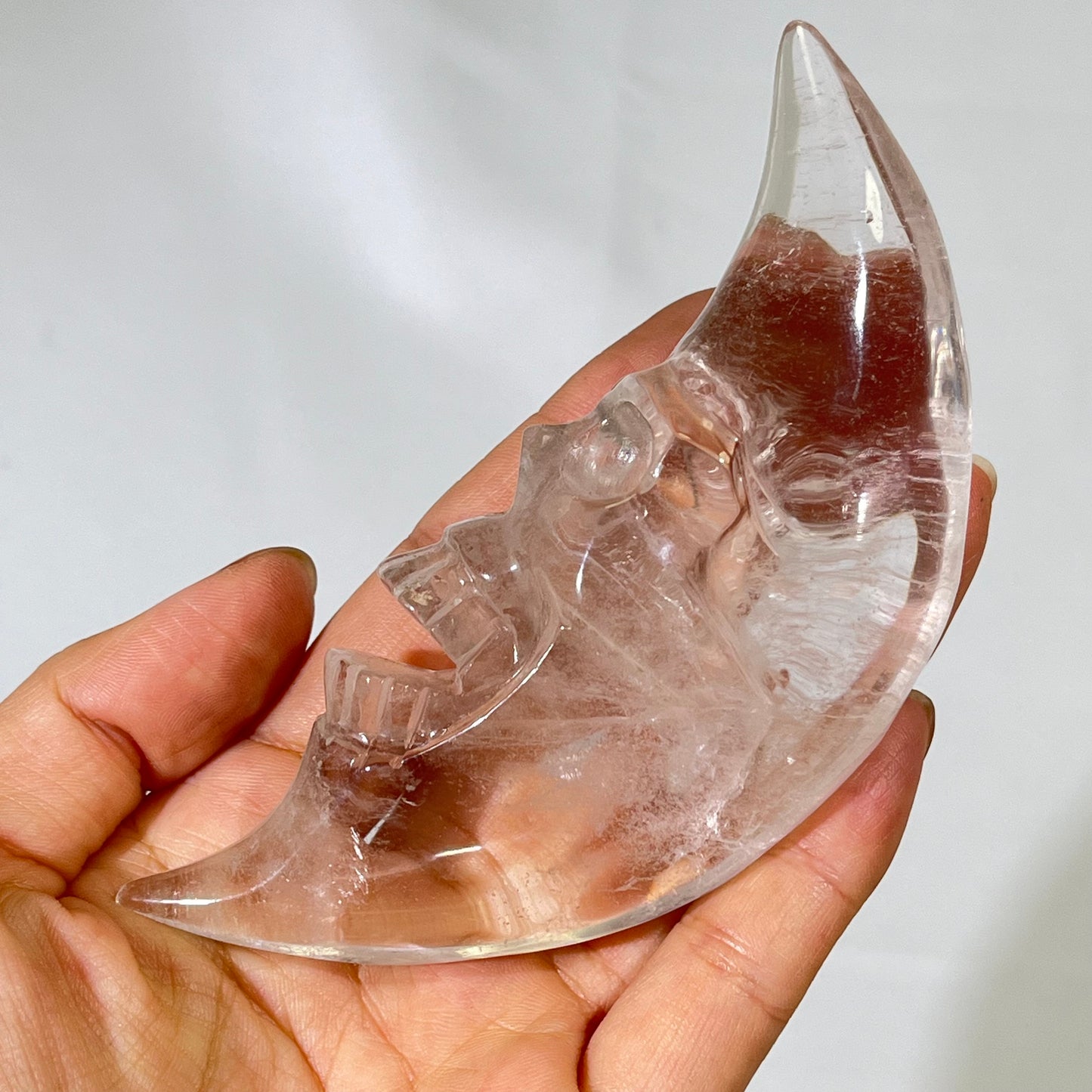 6.5' Clear Quartz Moon Carving With Stand