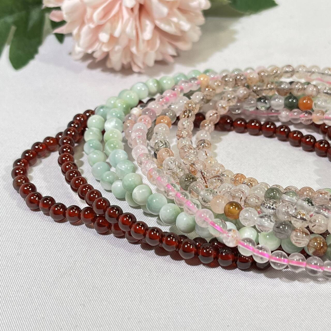 4.6-5mm 3-loop Bracelet/Necklace/Bead Pink Garden,Green Larimar,Rutile,Rutile Super 7,Fanta Garnet