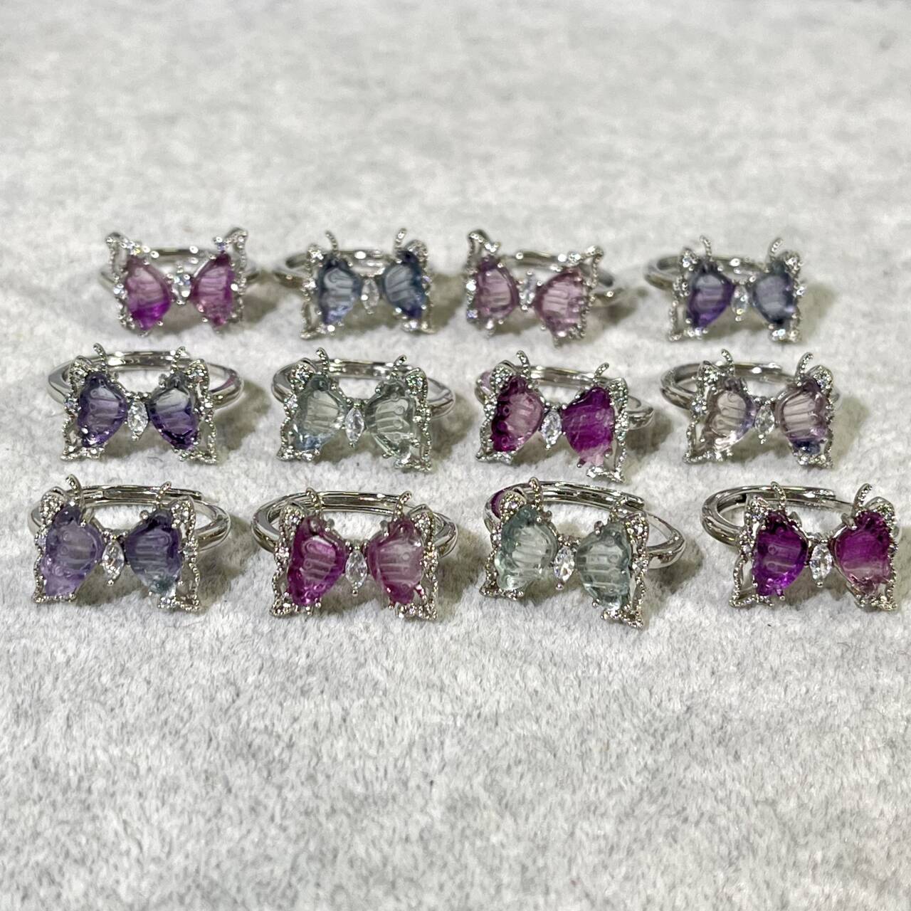 Differnet Colour Fluorite Butterfly Adjustable Ring