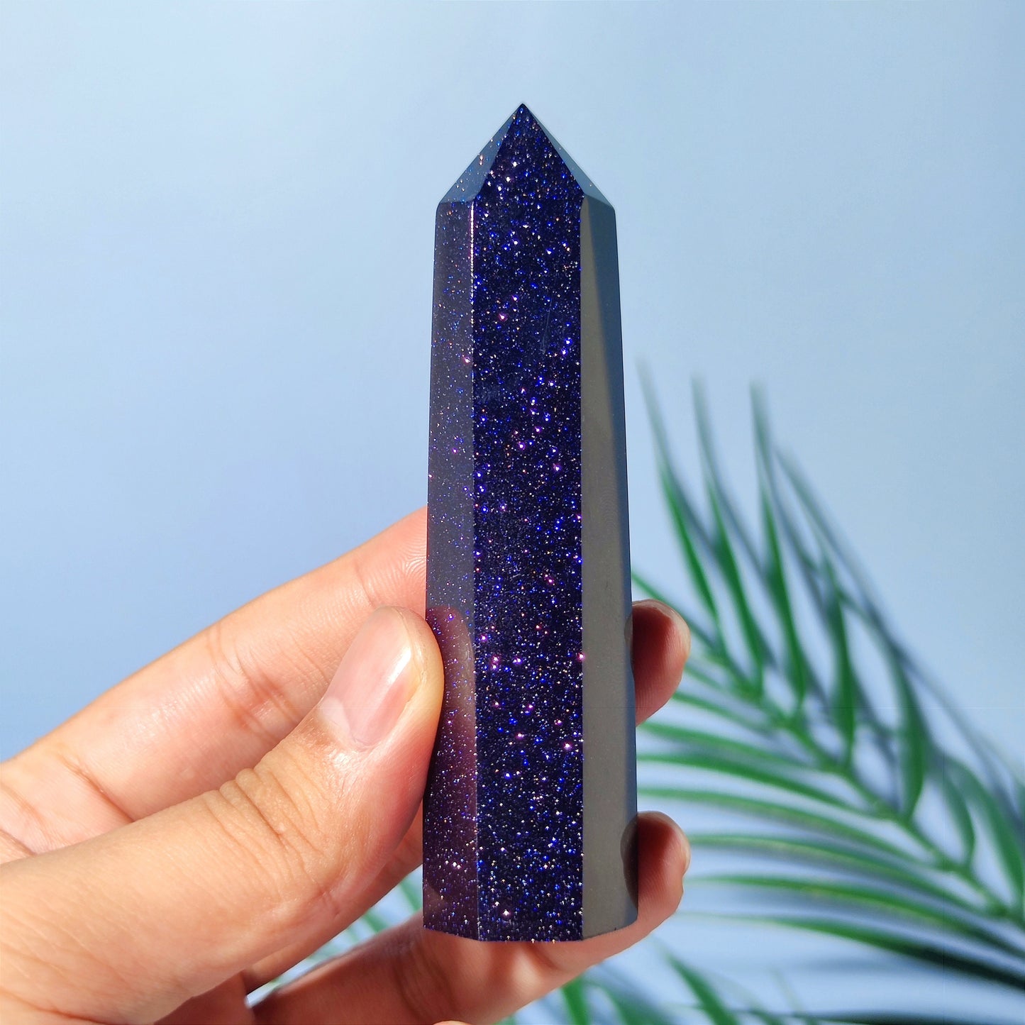Blue Goldstone Point,Blue Gold Sandstone Tower,Crystal Tower, Gemstone Wand,Meditation Crystals, Healing Crystals