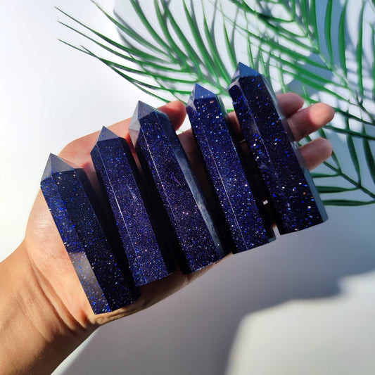 Blue Goldstone Point,Blue Gold Sandstone Tower,Crystal Tower, Gemstone Wand,Meditation Crystals, Healing Crystals