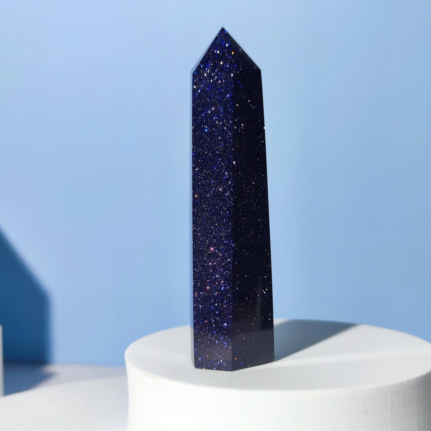 Blue Goldstone Point,Blue Gold Sandstone Tower,Crystal Tower, Gemstone Wand,Meditation Crystals, Healing Crystals