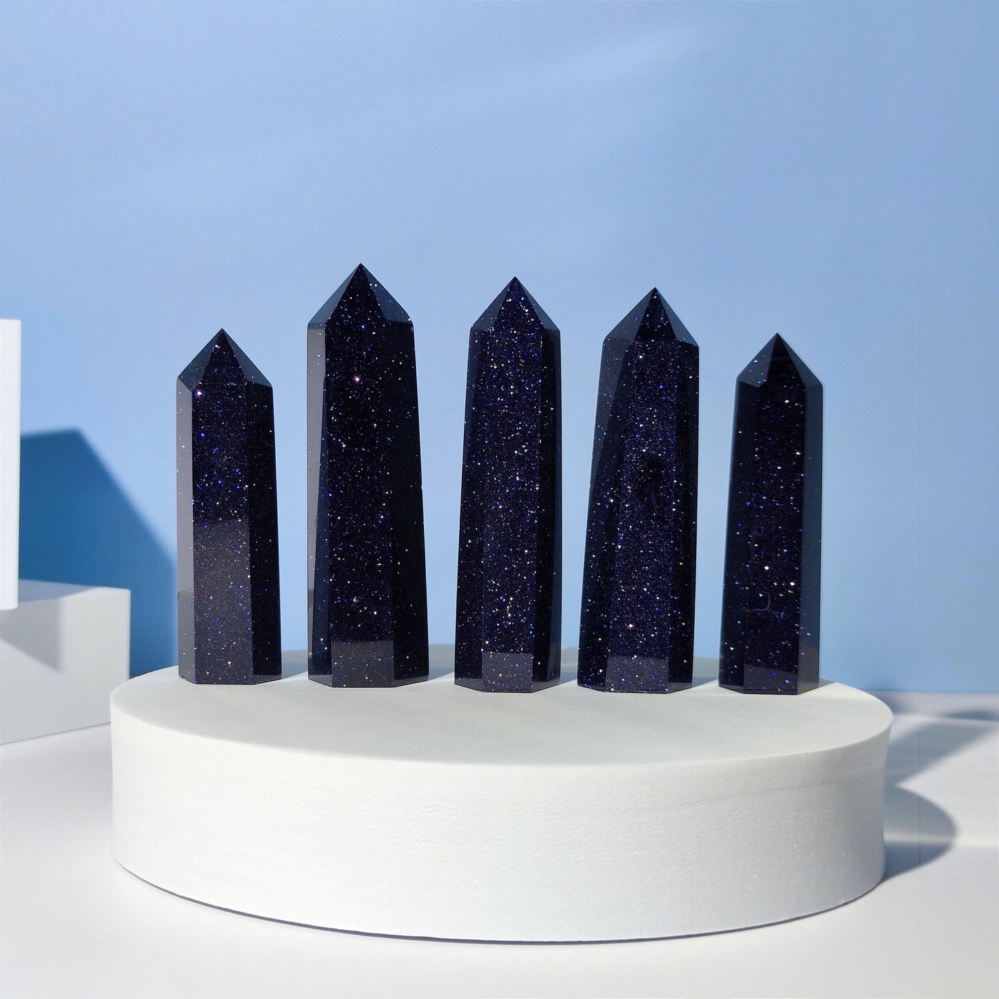 Blue Goldstone Point,Blue Gold Sandstone Tower,Crystal Tower, Gemstone Wand,Meditation Crystals, Healing Crystals