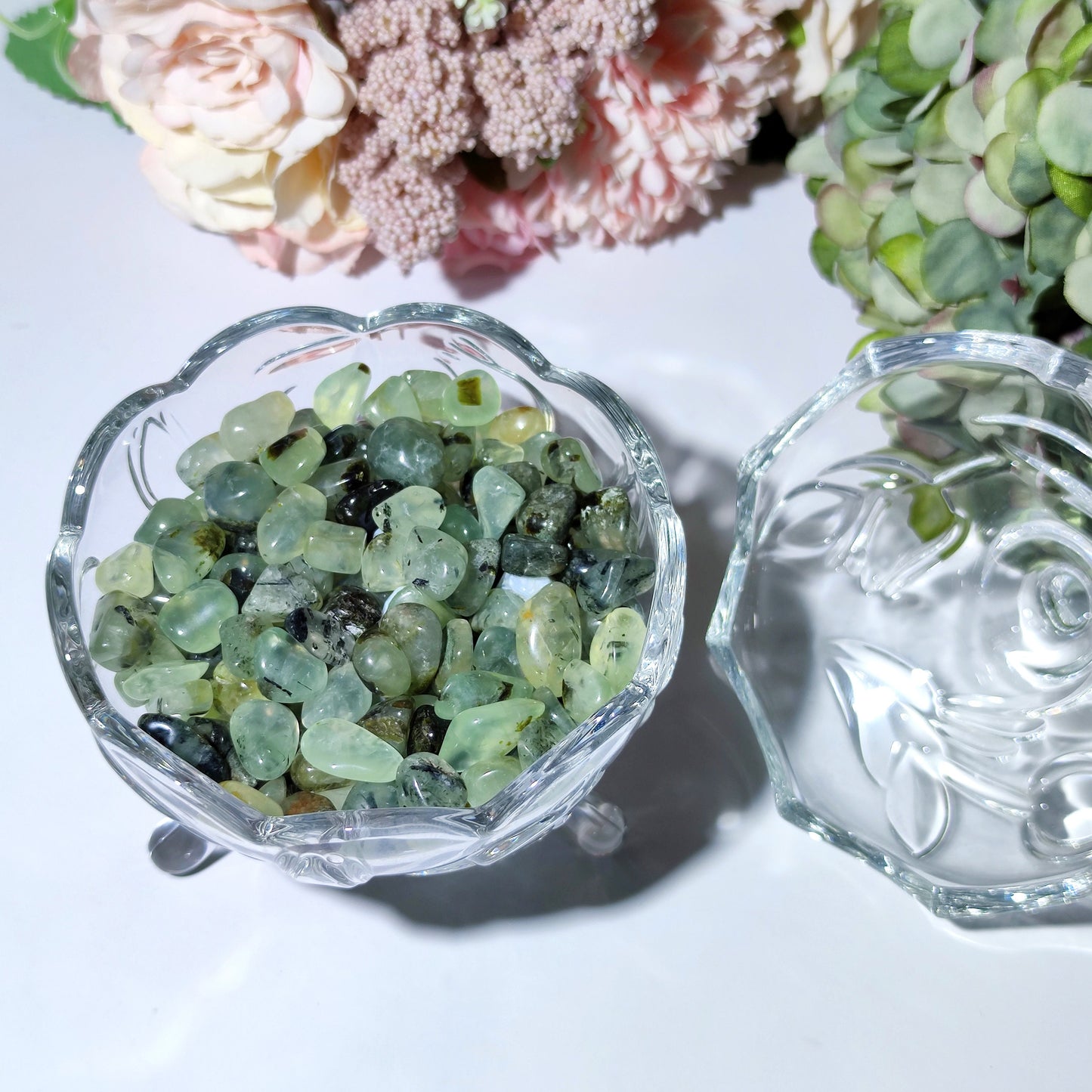 Prehnite With Tourmaline Epidote Semi Tumbled Chips,Loose Undrilled Tumbled Natural Stones,Mini Gemstones,Green Prehnite Crystal Chips