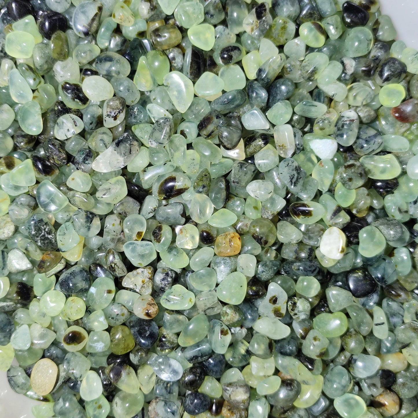 Prehnite With Tourmaline Epidote Semi Tumbled Chips,Loose Undrilled Tumbled Natural Stones,Mini Gemstones,Green Prehnite Crystal Chips