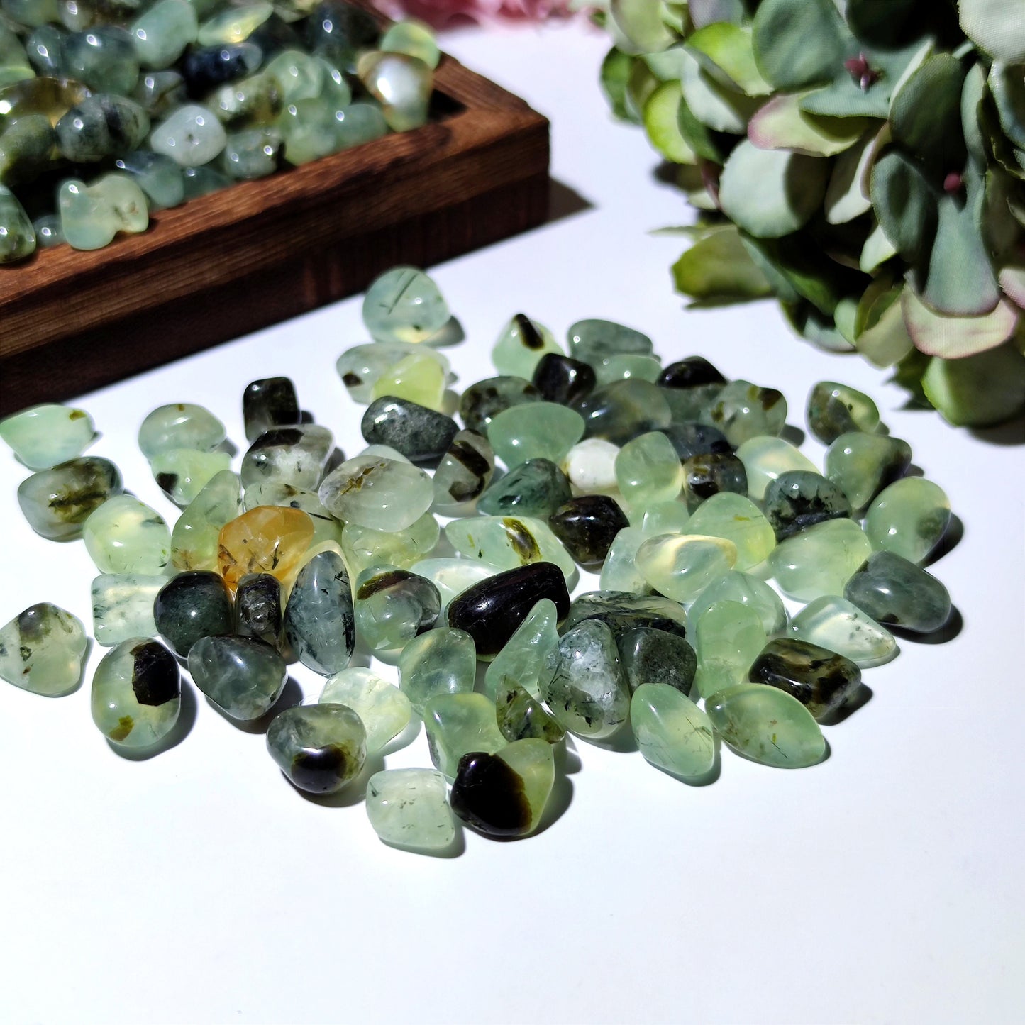 Prehnite With Tourmaline Epidote Semi Tumbled Chips,Loose Undrilled Tumbled Natural Stones,Mini Gemstones,Green Prehnite Crystal Chips