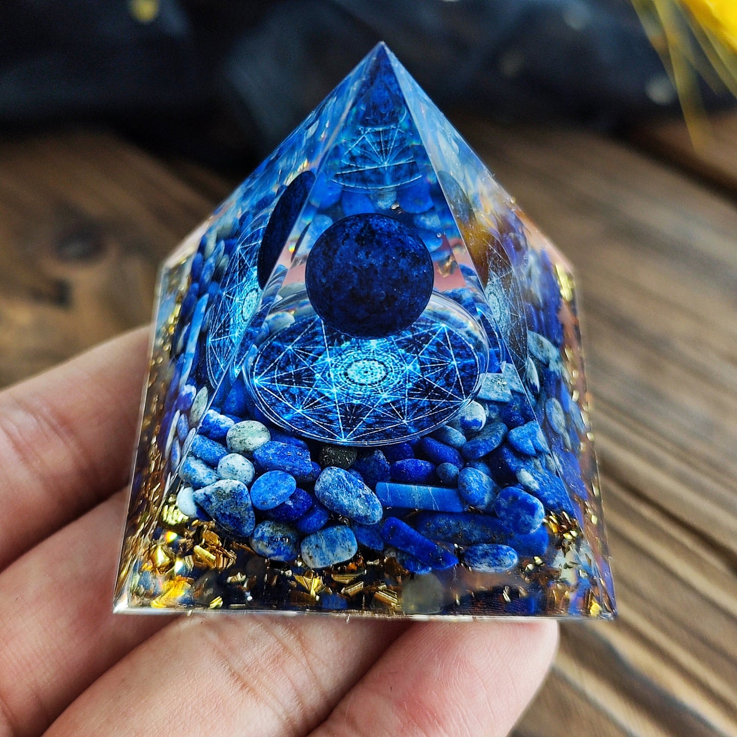 Resin  Handmade Planet with Star Pyramid,Home Office Decor Orgone Pyramid, Blue Kyanite Reiki Pyramid, Positive Energy Generator