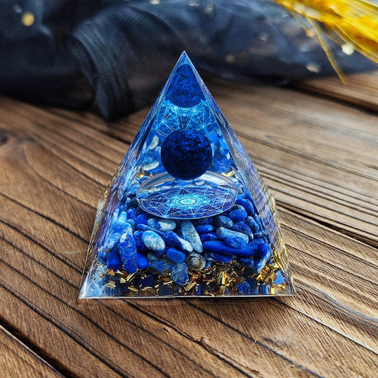 Resin  Handmade Planet with Star Pyramid,Home Office Decor Orgone Pyramid, Blue Kyanite Reiki Pyramid, Positive Energy Generator