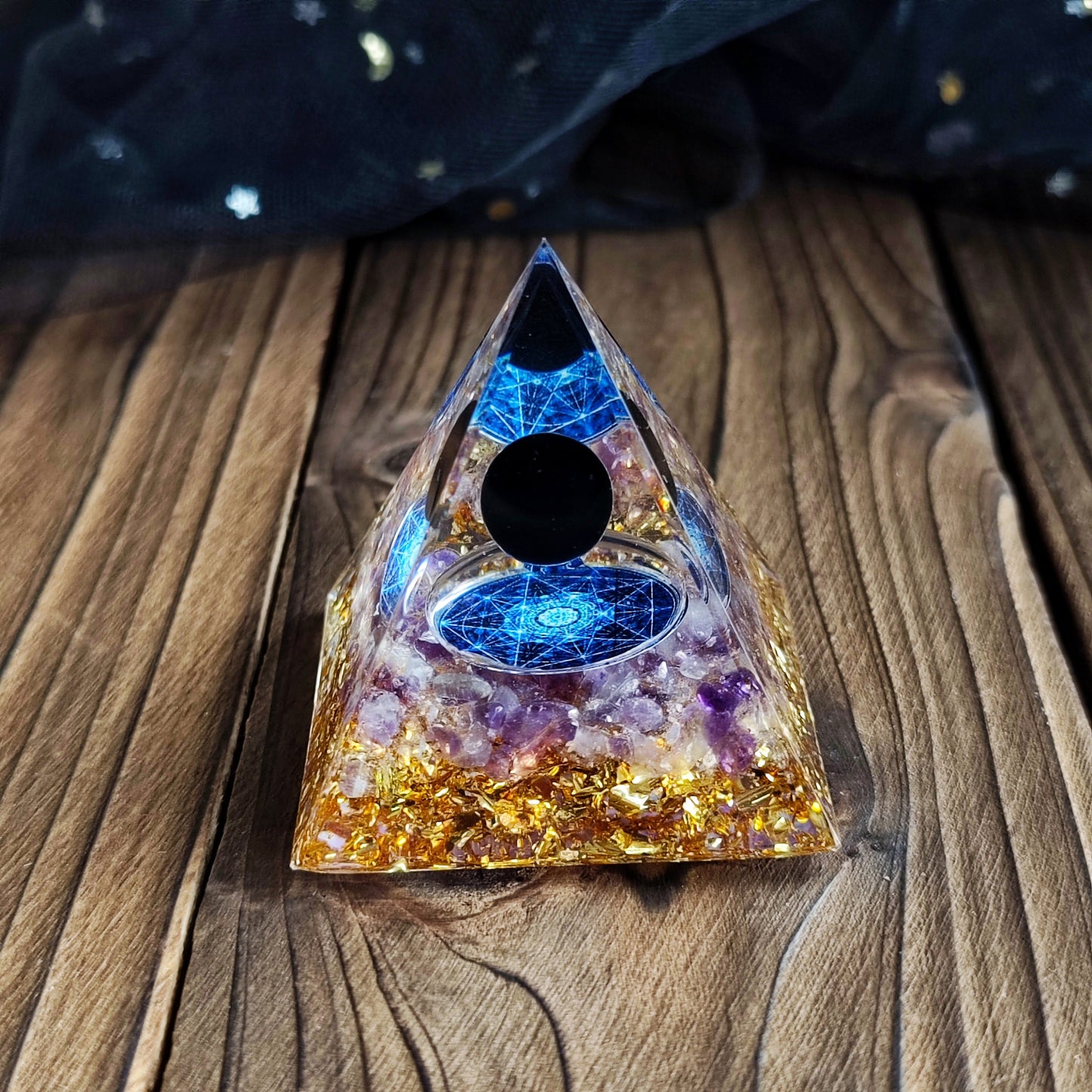 Resin Handmade Planet with Star Pyramid,Home Office Decor Orgone Pyramid, Peridot  Olivine  Reiki Pyramid, Positive Energy Generator,Chakras