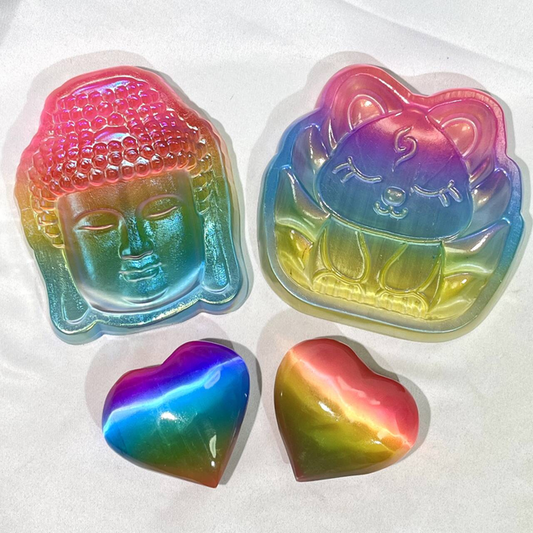 Aura Selenite Heart,Buddha Head Bowl,Fox Bowl Carving