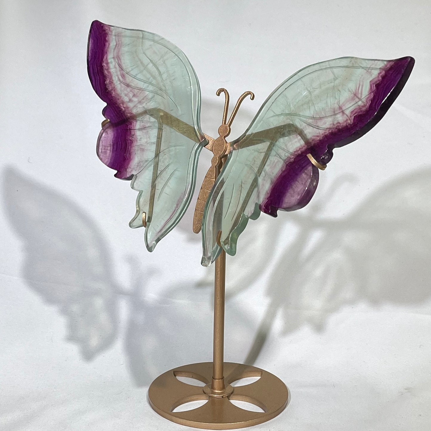6.3'Fluorite Butterfly with Stand and 9.6'Fluorite Peacock with Stand