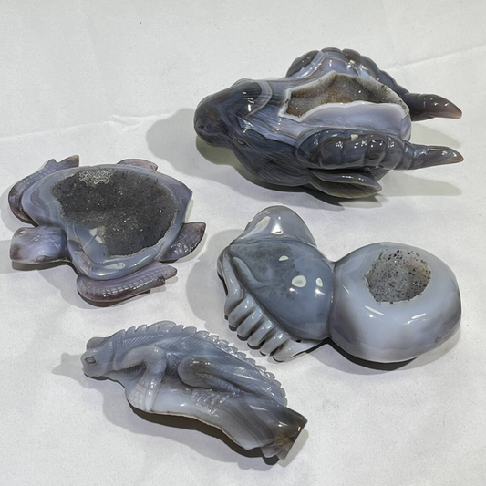 Druzy Agate Hulu,Sea Turtle,Sheep Head,Lizard Carving