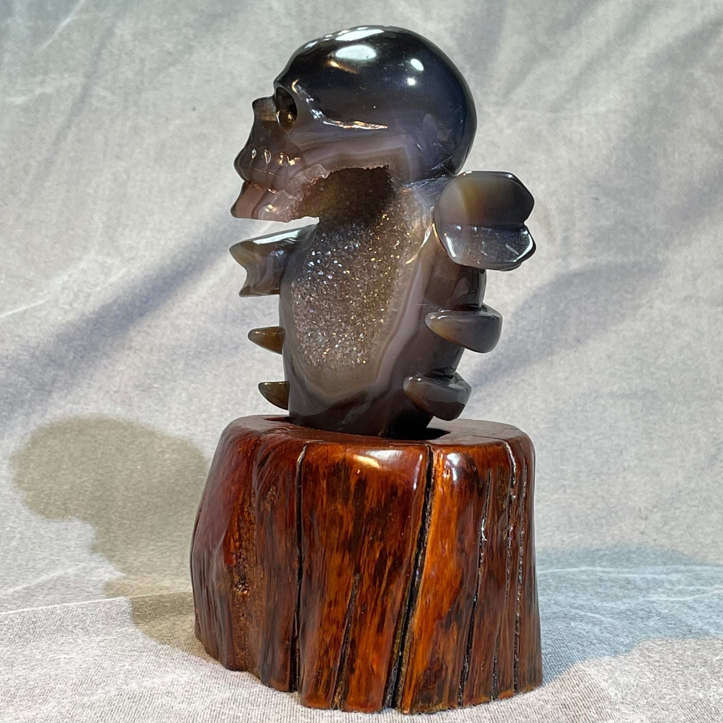Druzy Agate Skull Carving with Stand