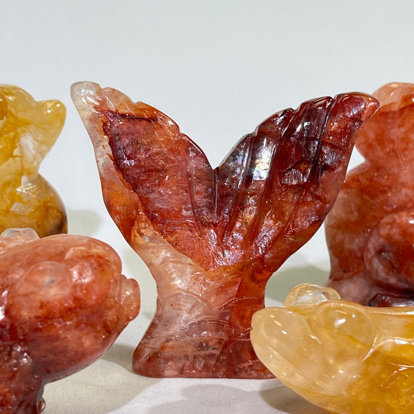 Fire Quartz and Golden Healer Dog,Pig,Mermaid Tail,Flower,Frog Carving