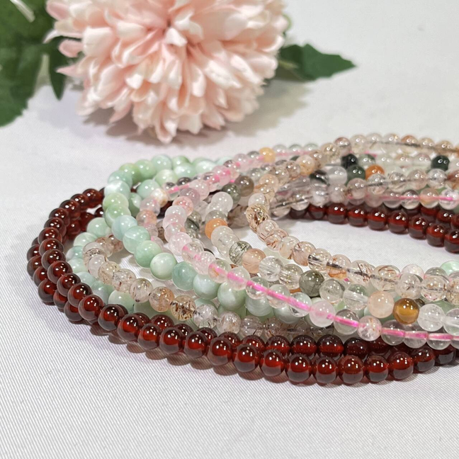 4.6-5mm 3-loop Bracelet/Necklace/Bead Pink Garden,Green Larimar,Rutile,Rutile Super 7,Fanta Garnet
