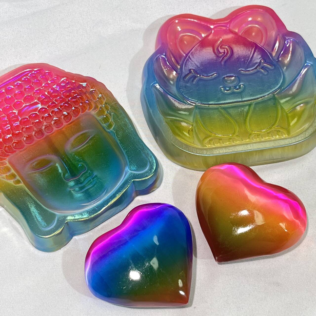 Aura Selenite Heart,Buddha Head Bowl,Fox Bowl Carving