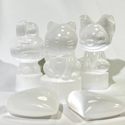 Selenite Heart,Cat,Stitch,Melody Carving