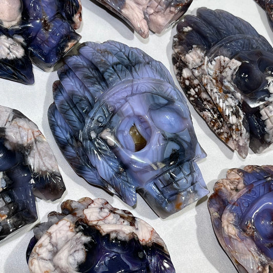 Blue Sakura Agate Skull Carving Wholesale Crystal