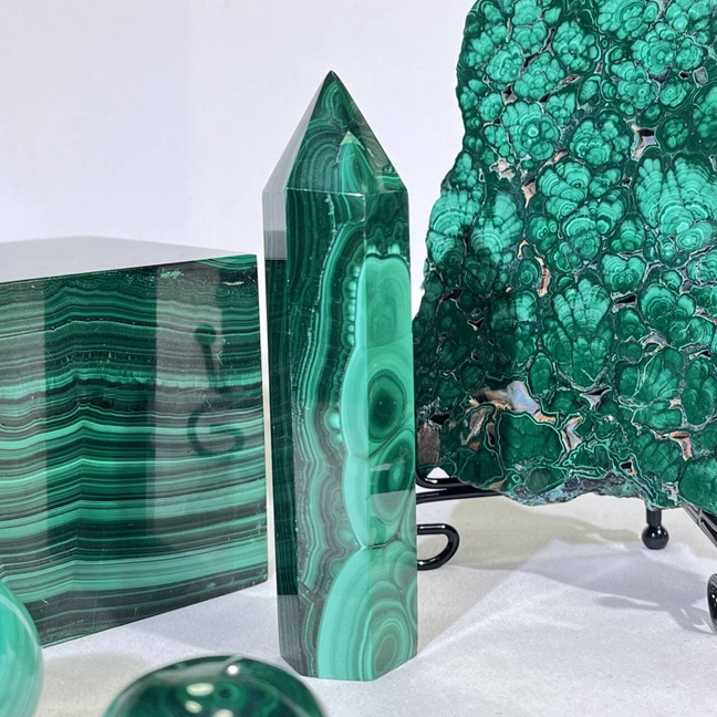 5 Types Malachite Cube&Point&Sphere&Skull&Slab&Pyramid