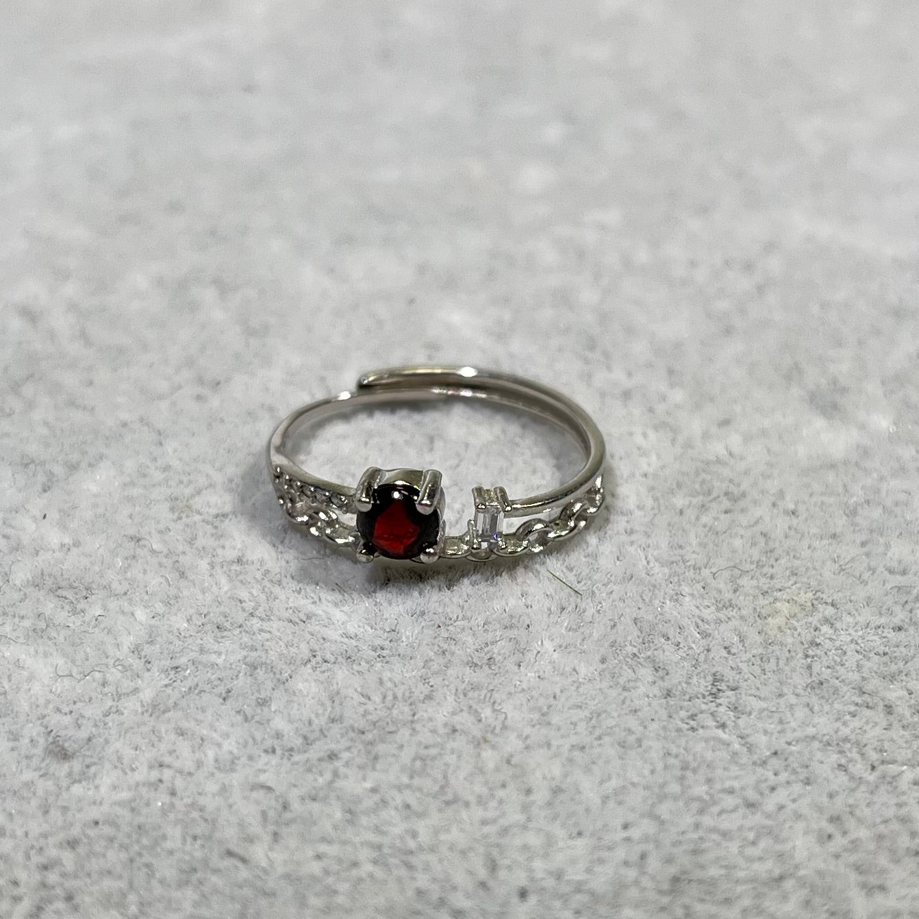 Silver Ring Seraphinite and Garnet and Gold Sun Stone and Peridot and Kunzite