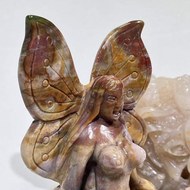 Ocean Jasper Faery and Sakura Agate Sea Animal Carving