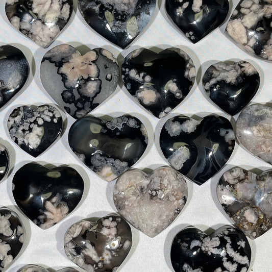 Black Sakura Agate Heart Carving Wholesale Crystal