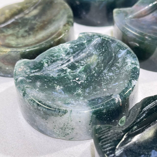 Moss Agate Cat Bowl Carving