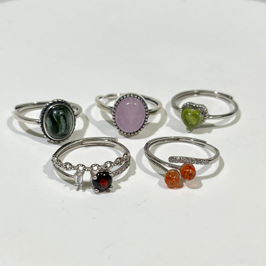 Silver Ring Seraphinite and Garnet and Gold Sun Stone and Peridot and Kunzite