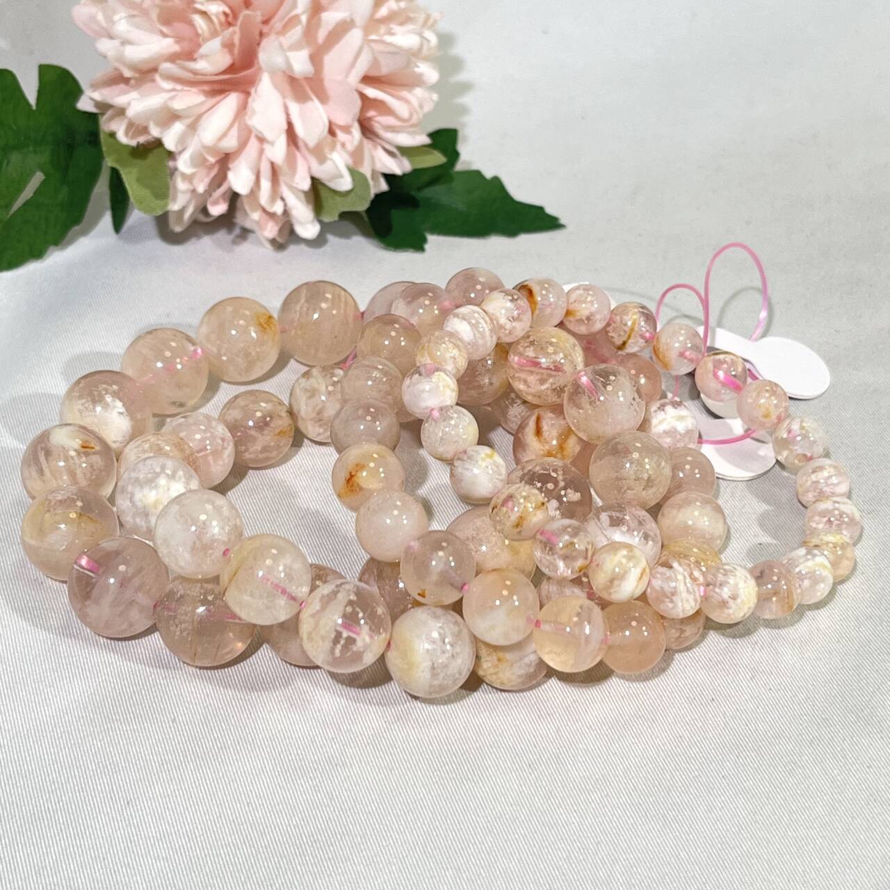 8-14mm  Pink Snowflake Garden Quartz Bracelet