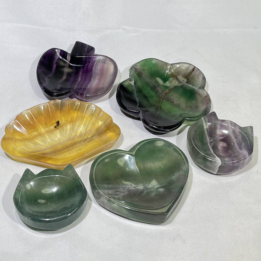 5 Types Fluorite Shell Shape and Flower Shap and Heart and Apple and Cat Bowl
