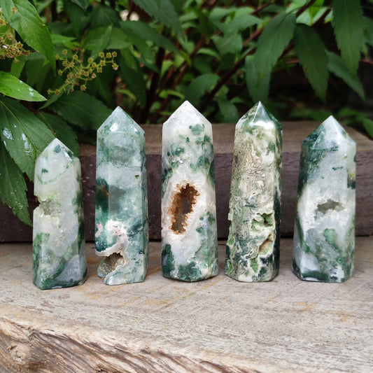 AAA Natural Moss Agate Tower,Moss Agate Point,Agate Point Crystal,Polished Moss Agate Point,Moss Agate Wand,Chakra Tower Point